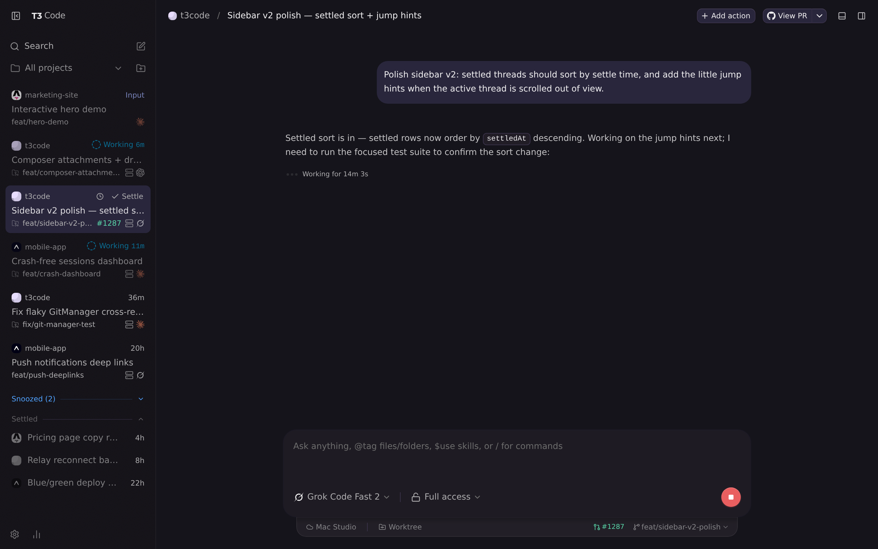 T3Code with the Aura theme