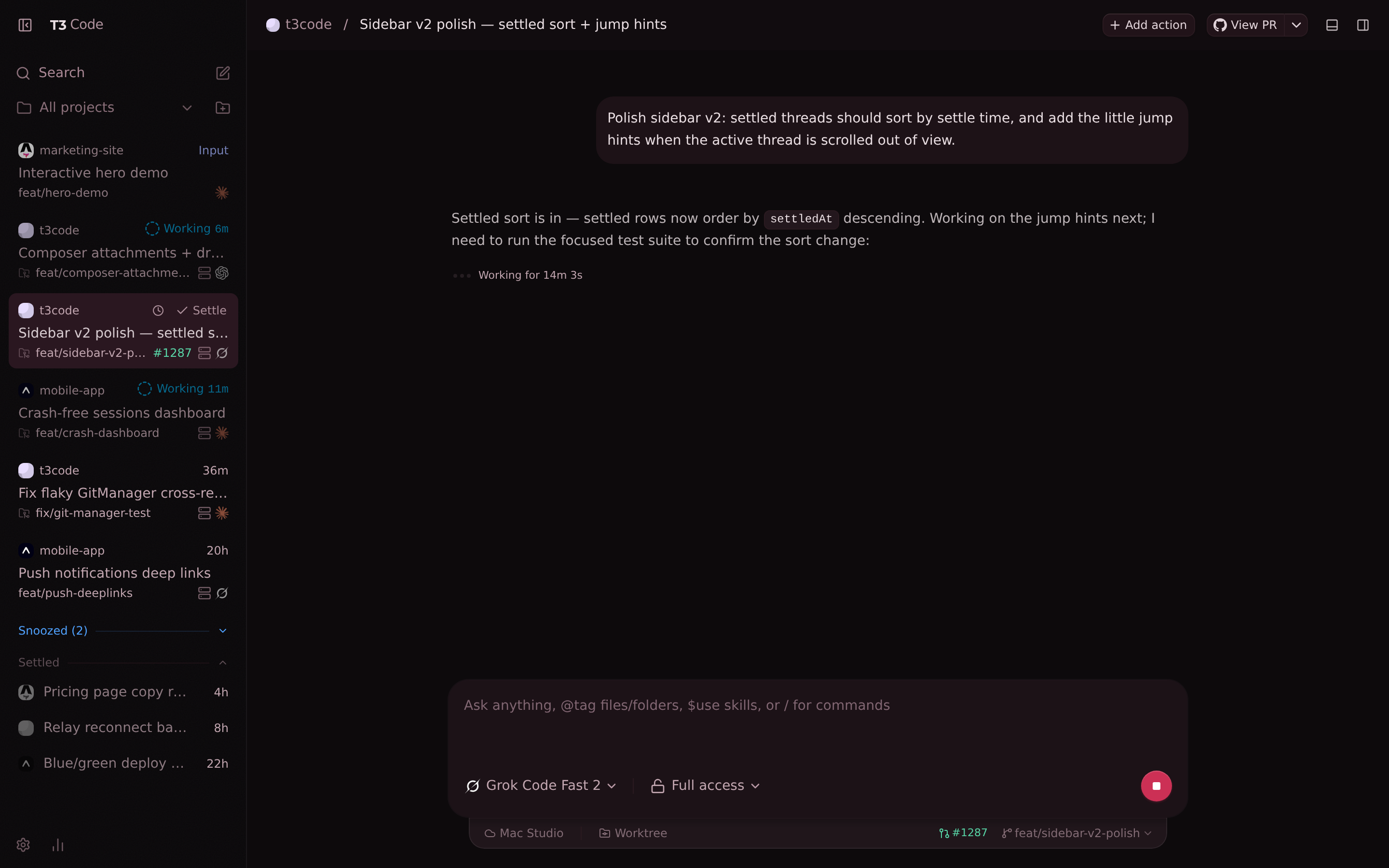 T3Code with the Cherry Noir theme