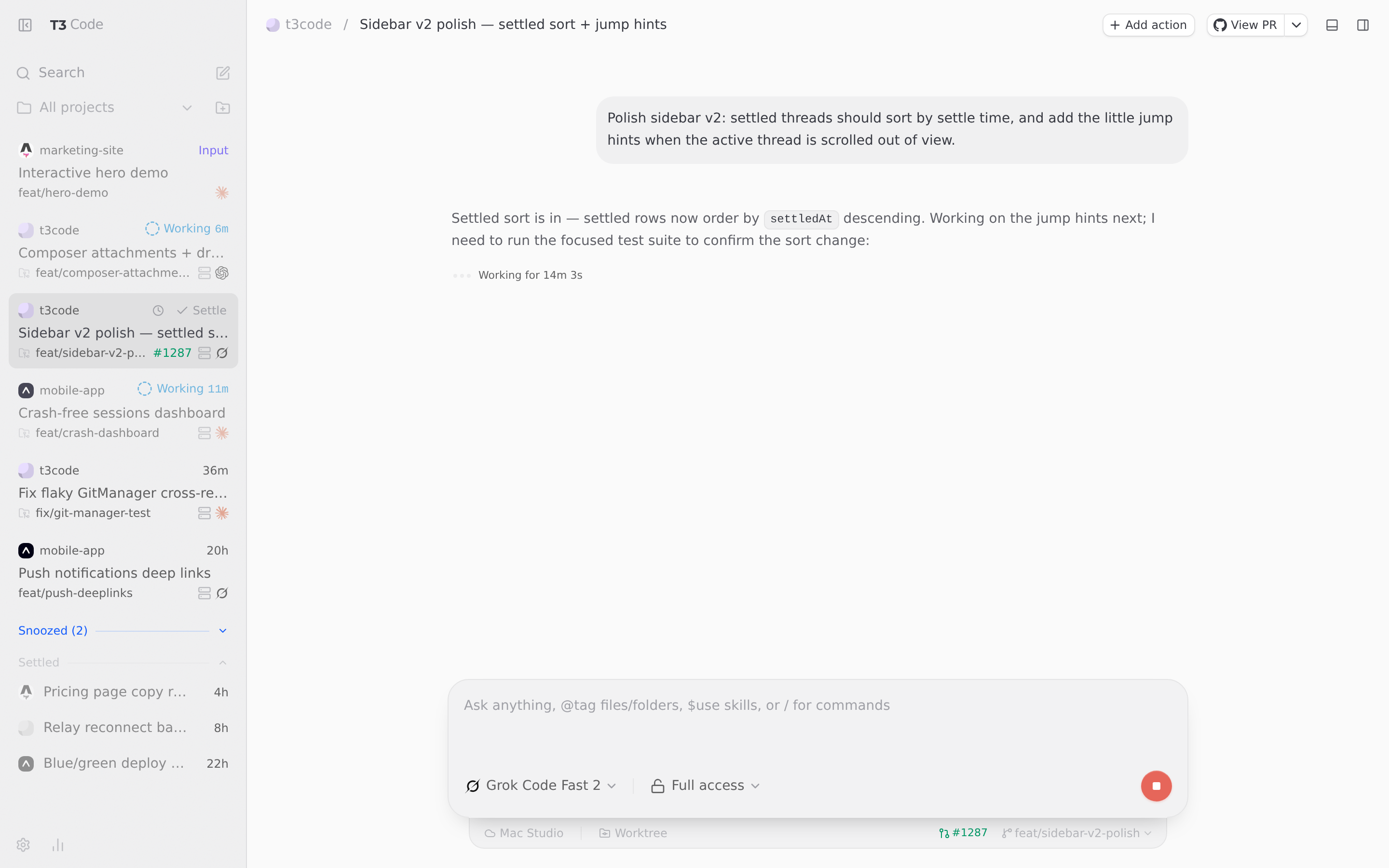 T3Code with the One Dark Pro Night Flat theme
