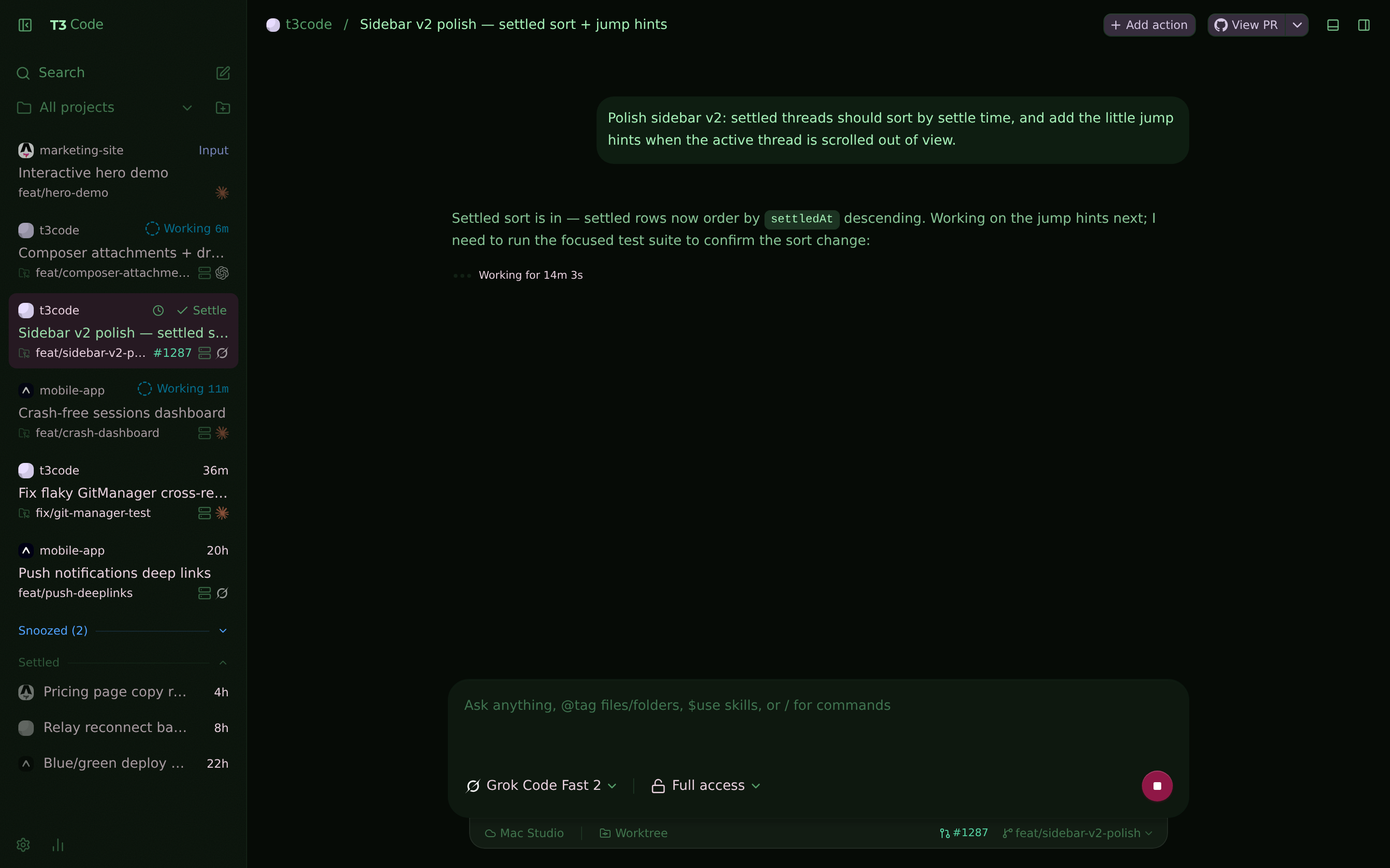 T3Code with the Phosphor theme