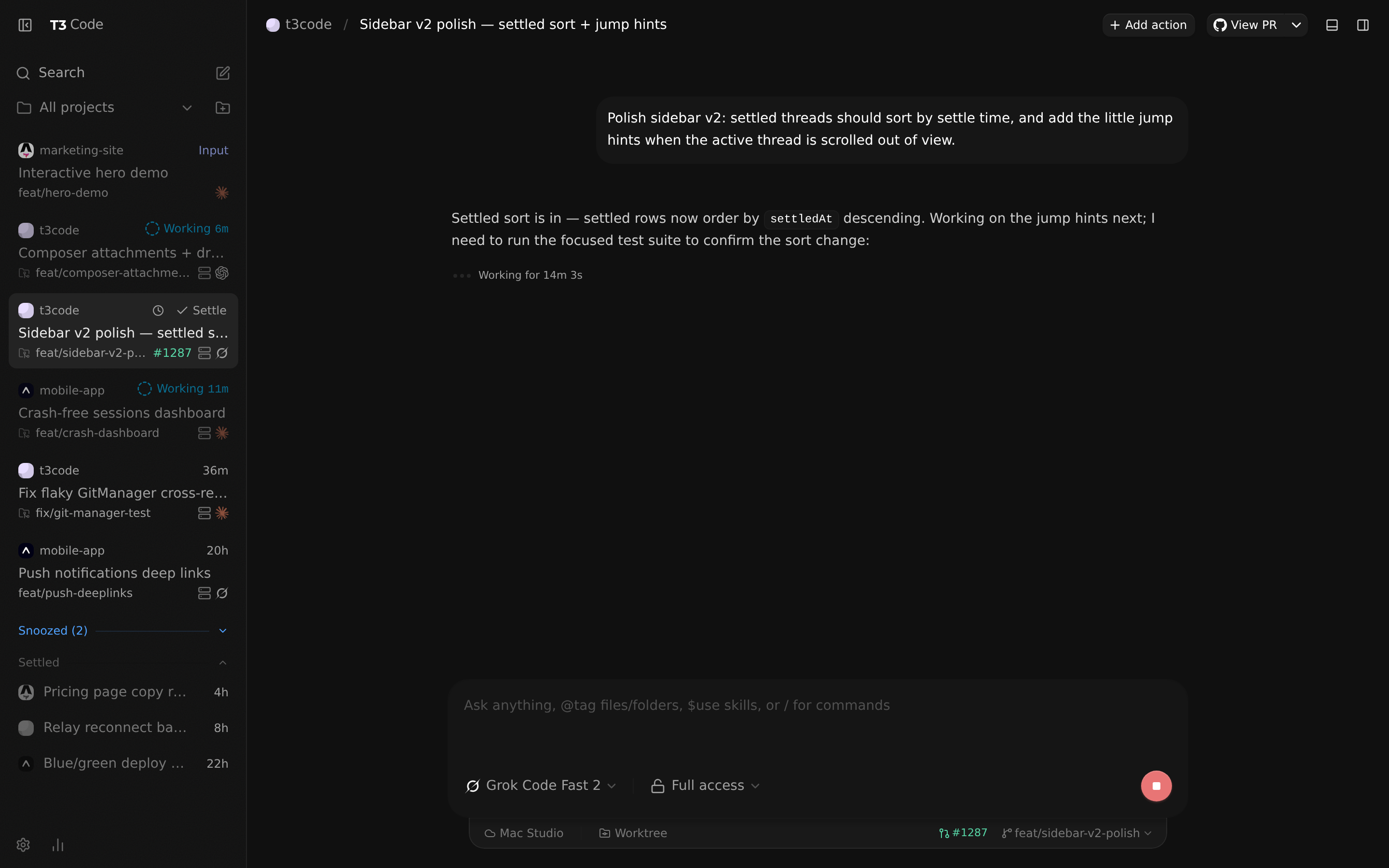 T3Code with the Vesper theme